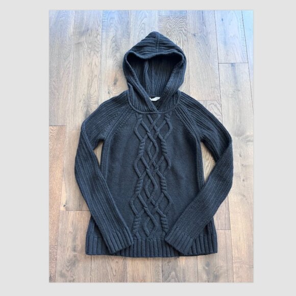 Athleta Cold Spell Extra Fine Merino Wool Cable Knit Hoodie Sweater Black Size S - Picture 2 of 7